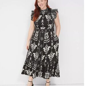 Lane Bryant dress black & White Hadley Floral flutter cap sleeve 26 like new